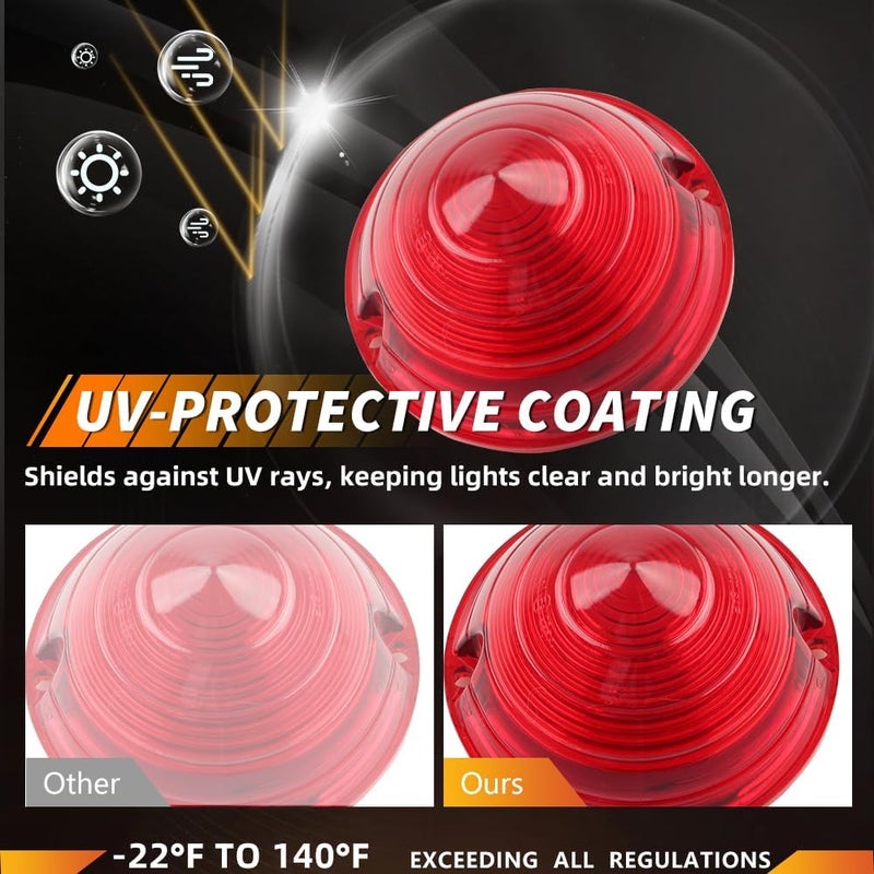 MOTRUM Tail Light Lens Compatible with Cadillac Commercial Chassis & Cadillac DeVille 1958, [DOT] [IP67 Waterproof] Tail Lamp Lens (Left + Right), 1 Pair, Red Lens - Image 2